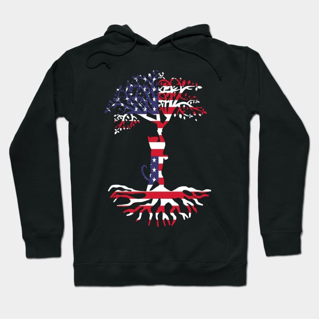 Cat ADN Tree America Flag Hoodie by Felix Rivera